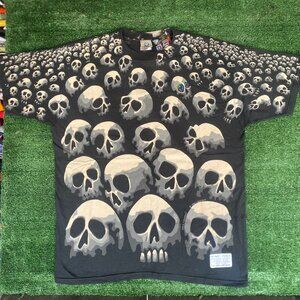 Vintage 90s Liquid Blue Son of Skulls T-Shirt Travis Scott AOP Goth Emo Grunge L